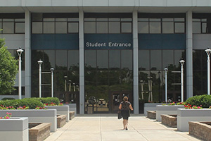 A feature photo of the student entrance at the Main Campus.